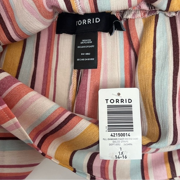 Torrid Women's Striped Poly Blend Smock Waist Beach Shorts Size 1 Multicolor NWT - Picture 7 of 7